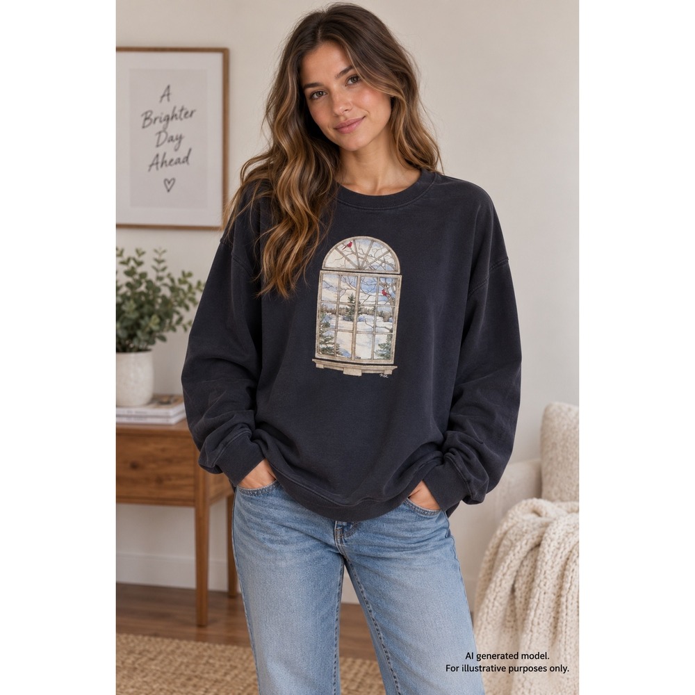 Northern Reflections Vintage Winter Window Cardinal Sweatshirt Black/Blue Large